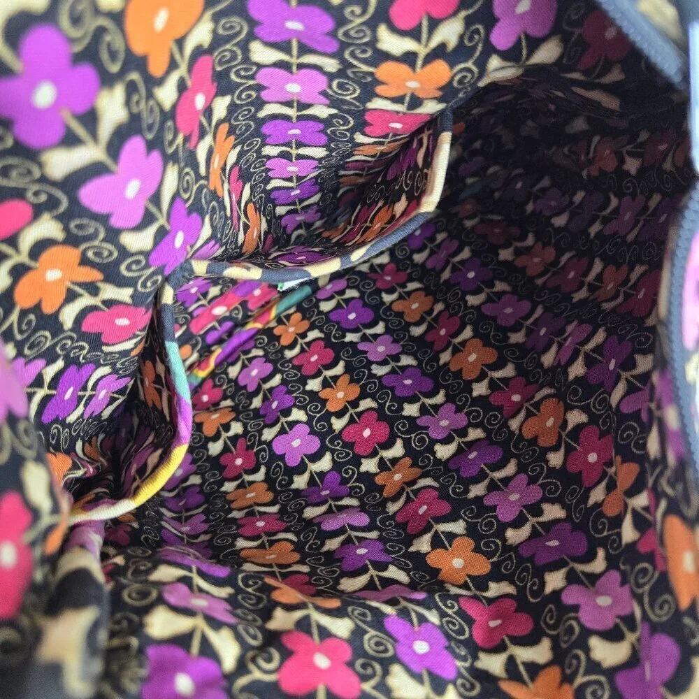 Vera Bradley Cotton Quilted Crossbody Bag Black Pink Orange Adjustable Strap